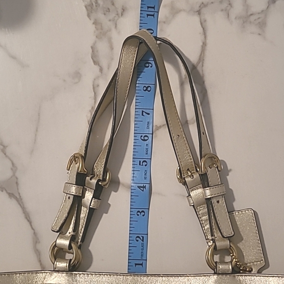 Coach Gallery Cream Metallic Soft Gold Leather Shoulder Bag Purse Tote Timeless - Picture 16 of 16